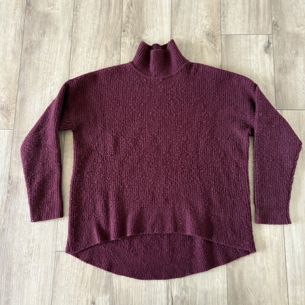 Madewell Wafflestitch Alpaca Wool Sweater Maroon Turtleneck Size L Womens